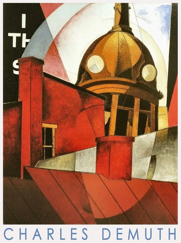 Absztrakt építészeti festmény, városkép kupolával - reprint, művészeti plakát Charles Demuth  Építészet, városkép